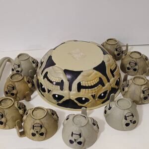 Halloween 3D Skull Skeleton Punch Bowl Set With 9 Cups Easter Unlimited